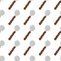 Seamless isolated pattern with simple mace ornament. Heavy weapon with spikes print on white background. vector