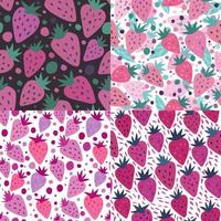 Set of strawberry with leaves seamless pattern. vector