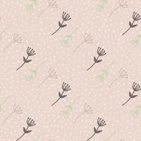 Dandelion outline abstract figures seamless doodle pattern. Pastel tone elements on light pink background with dots. vector