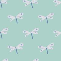 Cute dragonfly seamless pattern on green background. Dragonflies wallpaper. Scandinavian style. vector