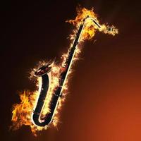 Golden Tenor Saxophone in fire photo