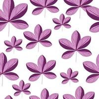 Isolated nature seamless bloom pattern with random purple scheffler flowers ornament. White background. vector