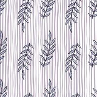 Botanic seamless pattern with contoured outline vintage branches shapes. Light striped background. vector