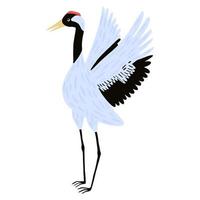 Crane bird dancing isolated on white background. Beautiful bird gray color from asian culture design element in flat style. vector