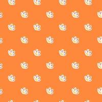 Floral bloom seamless pattern with white naive style flowers shapes. Bright orange background. Doodle ornament. vector