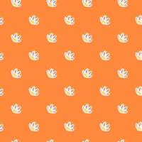 Floral bloom seamless pattern with white naive style flowers shapes. Bright orange background. Doodle ornament. vector