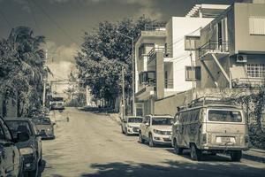 Playa del Carmen Mexico 02. February 2022 Typical street road and cityscape of Playa del Carmen Mexico. photo