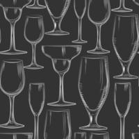 Hand drawn bar glassware seamless pattern. Engraving style. vector