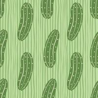 Green cucumber seamless pattern on stripes background. Cucumbers vegetable endless wallpaper. vector