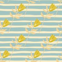 Summer seamless pattern with yellow flower shapes. Soft background with blue strips. vector