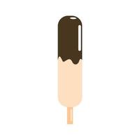 Pink ice cream on a wooden stick. Ice lolly in chocolate glaze. vector