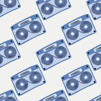 Simple isolated music seamless pattern with cassettes. Blue diagonal ornament on white background. vector