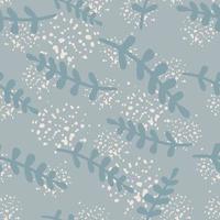 Vintage nature seamless pattern with random tropical branches ornament. Blue background with splashes. vector