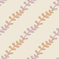 Minimalistic style seamless pattern with diagonal branches shapes ornament. Light tones. Hand drawn print. vector