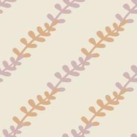 Minimalistic style seamless pattern with diagonal branches shapes ornament. Light tones. Hand drawn print. vector