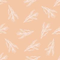 Random seamless pattern with white rosemary branches elements. Pink pastel background. vector