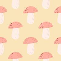Seamless pastel palette pattern with mushrooms shapes. Wild forest ornament in yellow and light red tones. vector