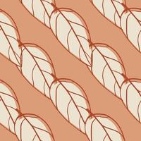 Seamless pattern with grey outline leaves abstract shapes. Light pastel coral background. Minimalistic style. vector