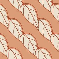 Seamless pattern with grey outline leaves abstract shapes. Light pastel coral background. Minimalistic style. vector