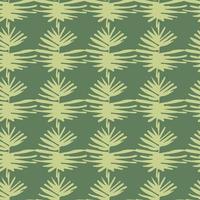 Tropical leaves exotic seamless pattern. Light yellow foliage silhouettes on green background. Hand drawn floral print. vector