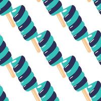 Diagonal located blue and navy blue twister ice cream seamless pattern on white background. Isolated food backdrop. vector
