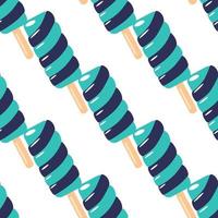 Diagonal located blue and navy blue twister ice cream seamless pattern on white background. Isolated food backdrop. vector