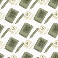 Isolated pale diary book elements seamless pattern. Light pastel background. Stylized education print. vector