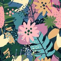 diseño de collage contemporáneo. patrón impecable con flores exóticas de moda. vector