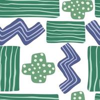 Abstract hand drawn shapes vector seamless pattern on white background. Zig zag, plus, minus, line doodle shapes. Kids funny wallpaper.