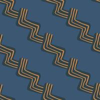 Minimalistic patern in dark tones. Navy blue zigzag with orange lines and plain background. vector