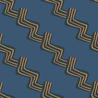 Minimalistic patern in dark tones. Navy blue zigzag with orange lines and plain background. vector