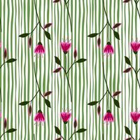 Doodle wildflower seamless pattern on stripe background. vector