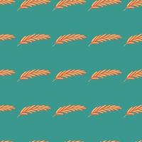Scrapbook seamless pattern with orange feather silhouettes print. Turquoise background. Decorative shapes. vector