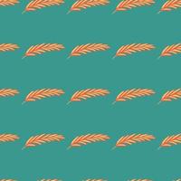 Scrapbook seamless pattern with orange feather silhouettes print. Turquoise background. Decorative shapes. vector