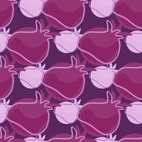 Vitamin food seamless pattern in purple tones with contoured pomegranate shapes. Abstract print. vector