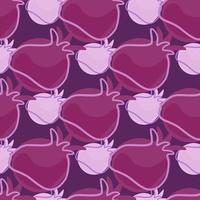 Vitamin food seamless pattern in purple tones with contoured pomegranate shapes. Abstract print. vector