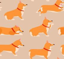 Set of poses and emotions dog seamless pattern. Welsh Corgi Set. vector