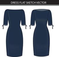 Dress Flat Sketch With bow at sleeve, vector file.