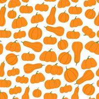 Random isolated contrast orange pumpkins seamless pattern. White background. Food print. vector