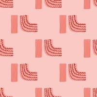 Geometry ornament seamless pattern. Simple figures with strips on pink background. Minimalistic endless backdrop. vector