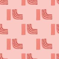 Geometry ornament seamless pattern. Simple figures with strips on pink background. Minimalistic endless backdrop. vector