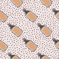 Pharmacy seamless pattern with doodle medical bottle shapes in beige color. Light grey dotted background. vector