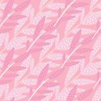 Hand drawn pink branches with leaves seamless pattern. Abstract organic backdrop. Decorative forest leaf endless wallpaper. vector