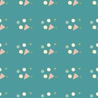 Geometric abstract seamless pattern with circles and triangles. Turquoise background with pink, white and blue figures. vector