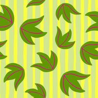 Seamless botanic pattern with green random foliage abstract print. Yellow striped background. vector