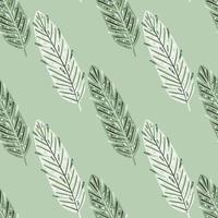 Feather seamless doodle pattern in vintage style. Bohemian style. Green pastel background. Ornamental style. vector