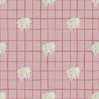 Farm seamless animal pattern with sheep simple elements. Pink pale chequered background. Stylized village cartoon print. vector