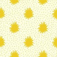 Abstract seamless doodle pattern with yellow sun simple ornament. Light dotted background. Geometric backdrop. vector