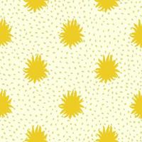 Abstract seamless doodle pattern with yellow sun simple ornament. Light dotted background. Geometric backdrop. vector