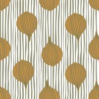 Simple onion seamless pattern on stripes background. Organic texture. vector
